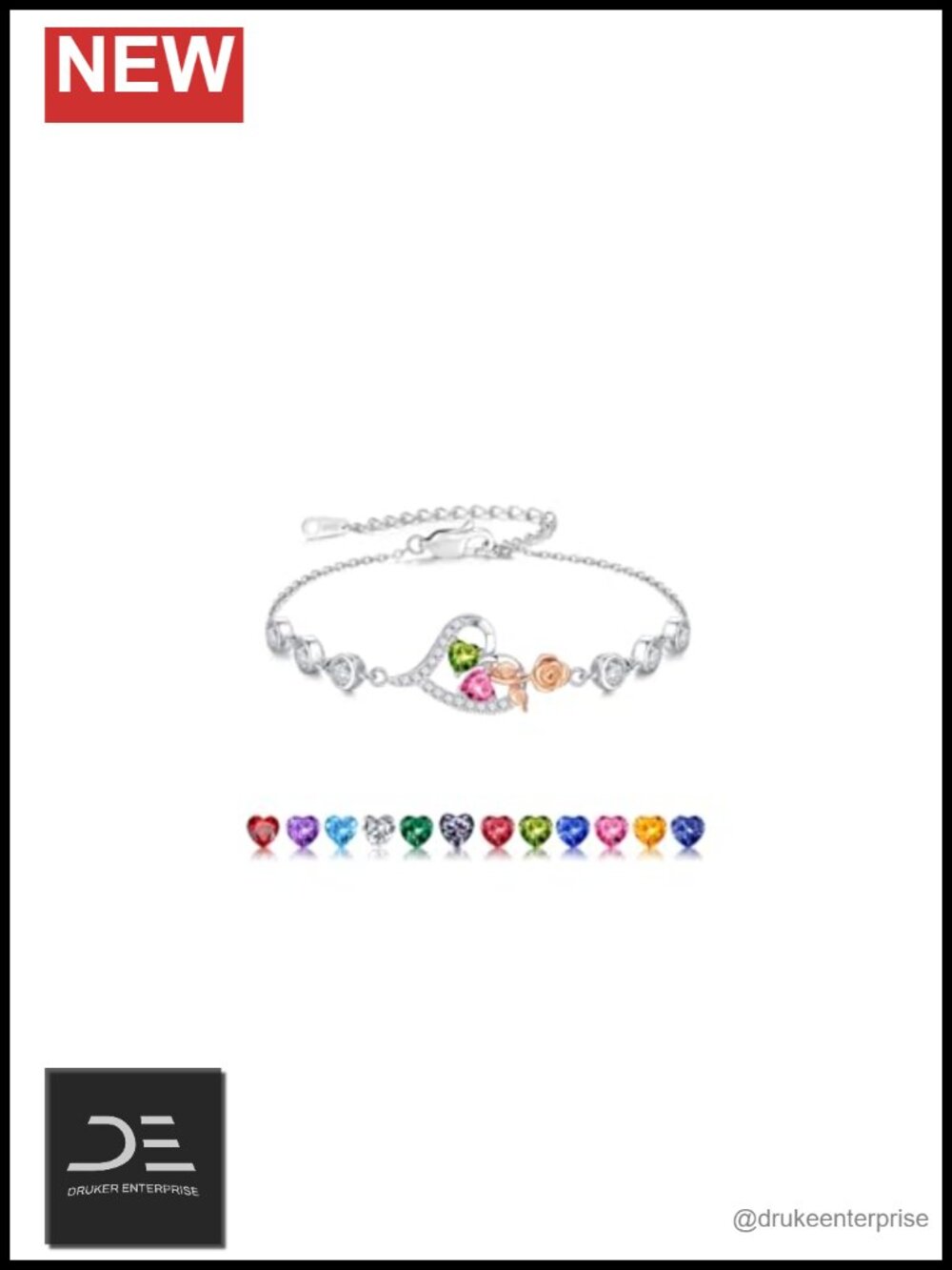 Sterling Silver Double Birthstone Charm Bracelet Adjustable Gift for Women